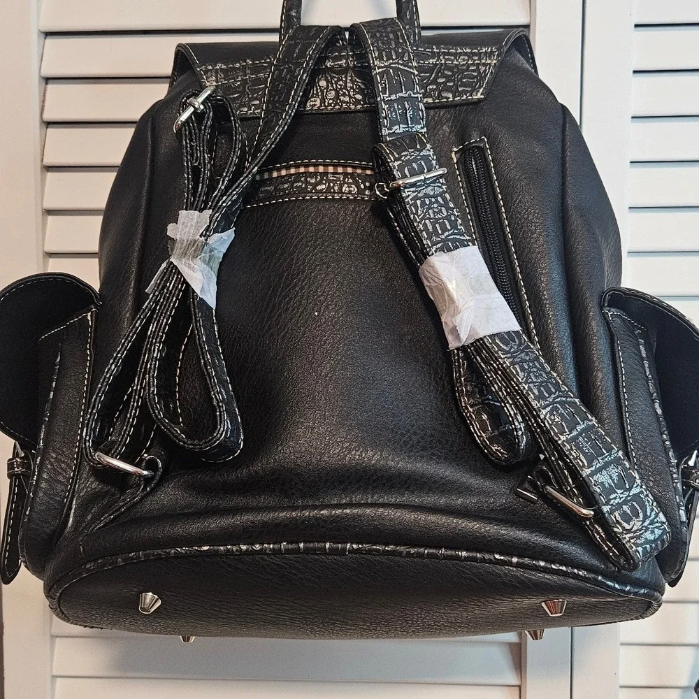 Sugar Skull Embroidered Backpack and Matching Crossbody Wallet Set Black